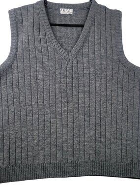 Area Mens Ribbed Knit Sweater Vest L Gray V Neck Academia Capsule Preppy Layers
